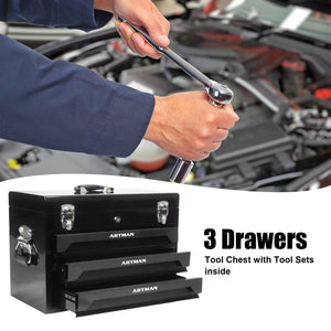 Portable 3 Drawer Steel Toolbox, 4 Layers Of Tools With Metal Latches, With Storage Tray And Carrying Handle by Couch.com