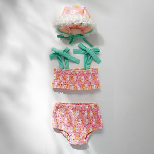 Girls' Flower Hooded One-piece Swimsuit