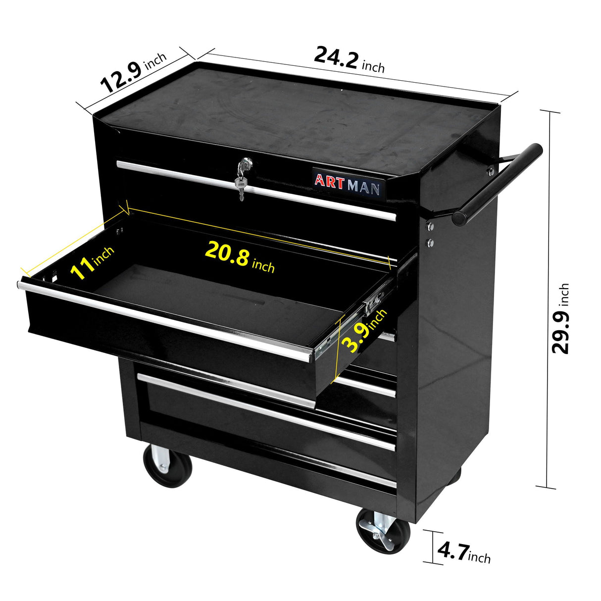 Multifunctional Tool Cart With Wheels And Drawers