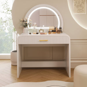 Couch.com Makeup Vanity Table With Mirror Touch Screen Lighted Mirror, Dressing Table With Drawer For Bedroom White, with Storage, Durable Design, Wood Construction, White Finish by Couch.com