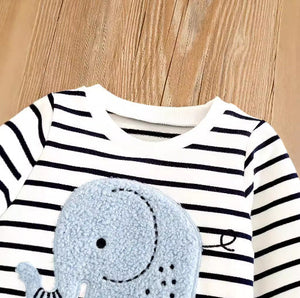 Children's Baby Suit Embroidered Striped Long-sleeved Jeans Suit