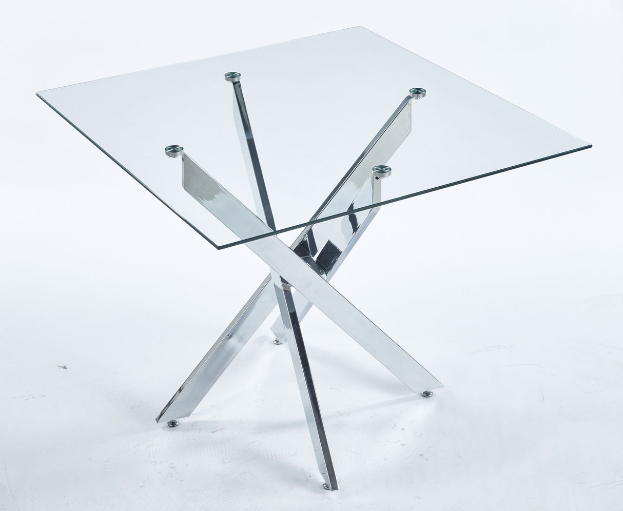 Dining Table With Cross Metal Leg And Tempered Glass, Modern Space Saving Kitchen Table For Living Room Legs, Square Table by Couch.com