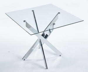 Dining Table With Cross Metal Leg And Tempered Glass, Modern Space Saving Kitchen Table For Living Room Legs, Square Table by Couch.com