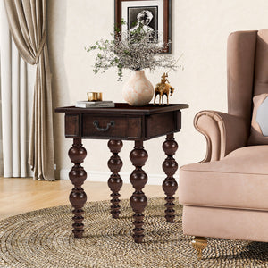 Solid Wood End Table with Drawer in Espresso Finish