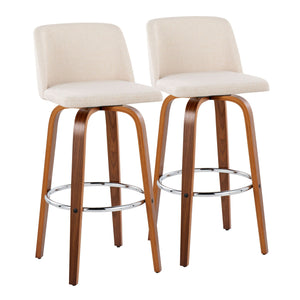 Toriano - Mid Century Modern Fixed Height, Barstool With Swivel With Round Footrest (Set of 2) by Couch.com