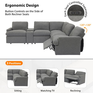 Power Recliner Corner Sofa Home Theater Reclining Sofa Sectional Couches With Storage Box, Cup Holders, USB Ports And Power Socket For Living Room by Couch.com