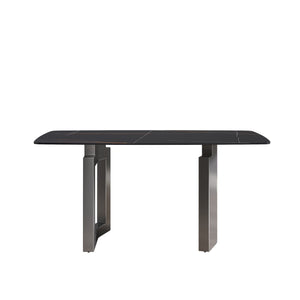 63" Modern Artificial Stone Black Curved Black Metal Leg Dining Table, 6 People - Black by Couch.com