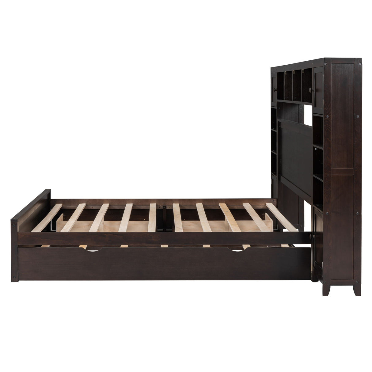 Bed With All In One Cabinet, Shelf And Sockets, Twin Long Trundle by Couch.com