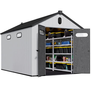 8 Ft. W X 12 Ft. D Plastic Storage Shed With Floor - Black / Gray by Couch.com