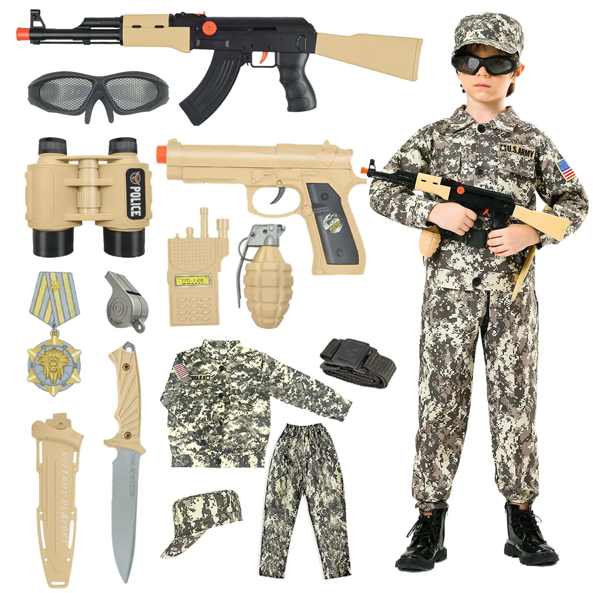Kodvinp Army Costume For Kids Military Soldier Costumes For Boys Halloween Costumes Dress Up Role Play Set