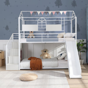 Twin Over Twin Metal Bunk Bed With Slide And Steps by Couch.com