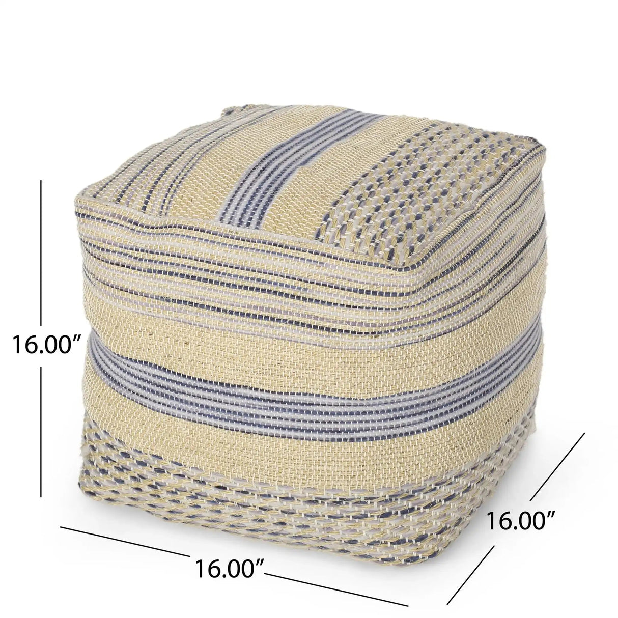 Western Handcrafted Fabric Pouf Durable Natural and Blue