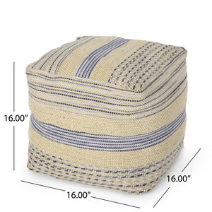 Western Handcrafted Fabric Pouf Durable Natural and Blue