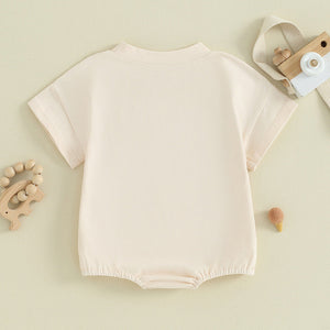 Printed Short-sleeve Romper With A Crew Neck For Summer
