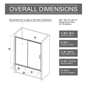 Sliding Shower Door For Bathtub - Matt Black