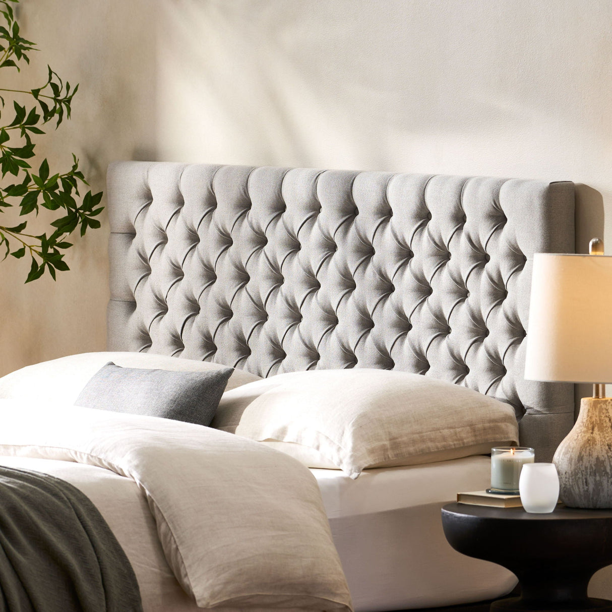 Queen Size Headboard With Button Tufting - Light Gray by Couch.com