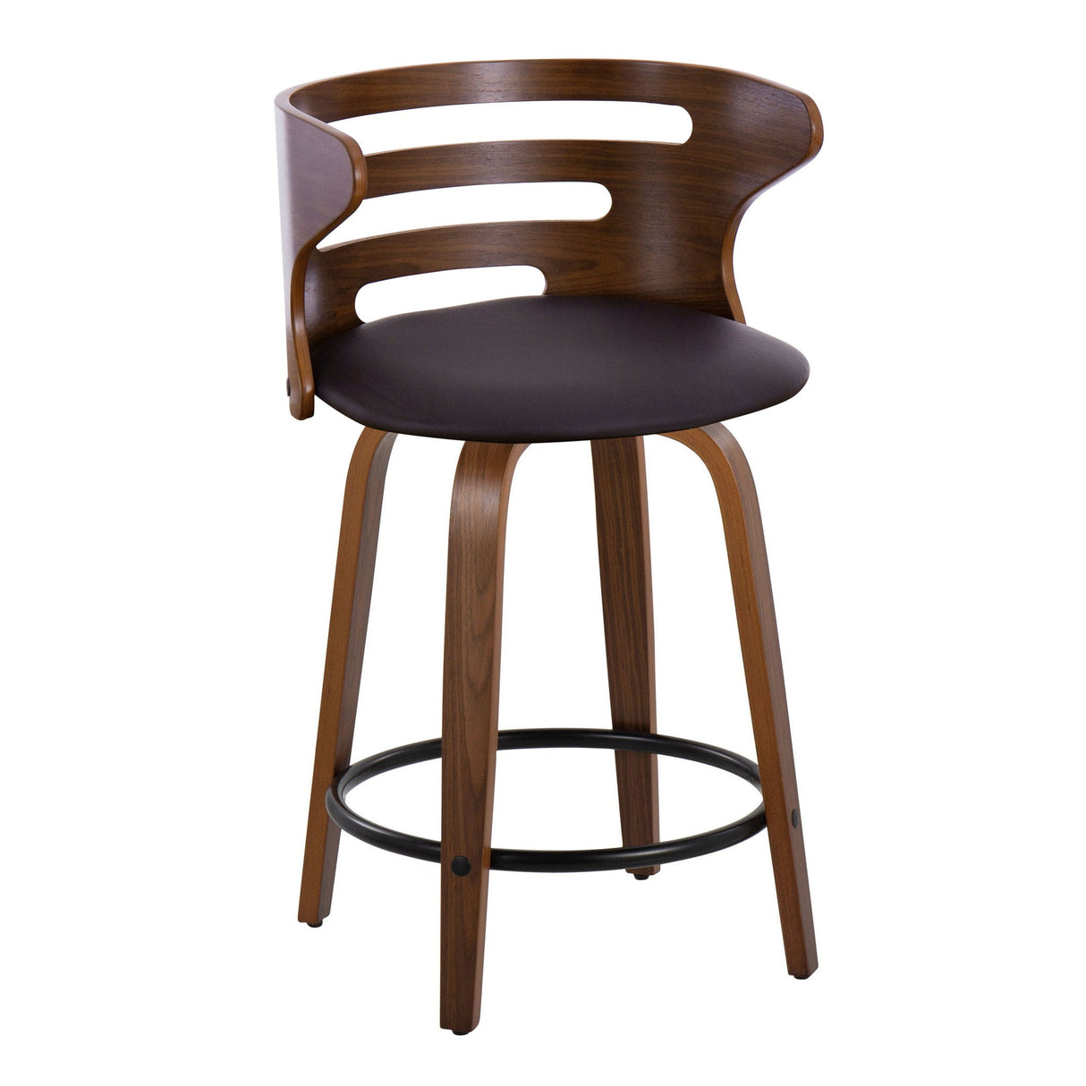 Cosini - Mid-Century Modern Fixed Height Counter Stool With Swivel With Round Footrest (Set of 2) - Walnut / Brown by Couch.com