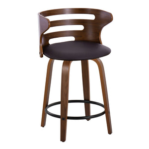 Cosini - Mid-Century Modern Fixed Height Counter Stool With Swivel With Round Footrest (Set of 2) - Walnut / Brown by Couch.com