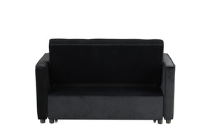 Maeve - Velvet Convertible Sleeper Loveseat With Tufting and Side Pocket - Black by Couch.com