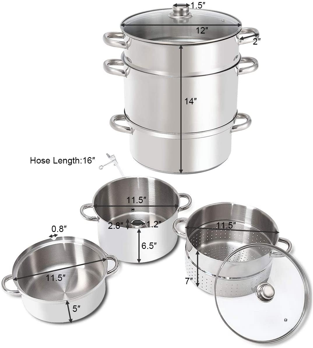 11-Quart Stainless Steel Pan Fruit Juicer Steamer