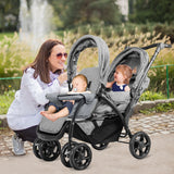 Foldable Lightweight Front Back Seats Double Baby Stroller-Black
