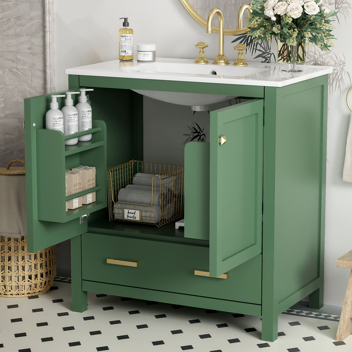 Bathroom Vanity With Single Sink, Combo Cabinet Undermount Sink, Bathroom Storage Cabinet With 2 Doors And A Drawer, Soft Closing, Multifunctional Storage, Solid Wood Frame by Couch.com