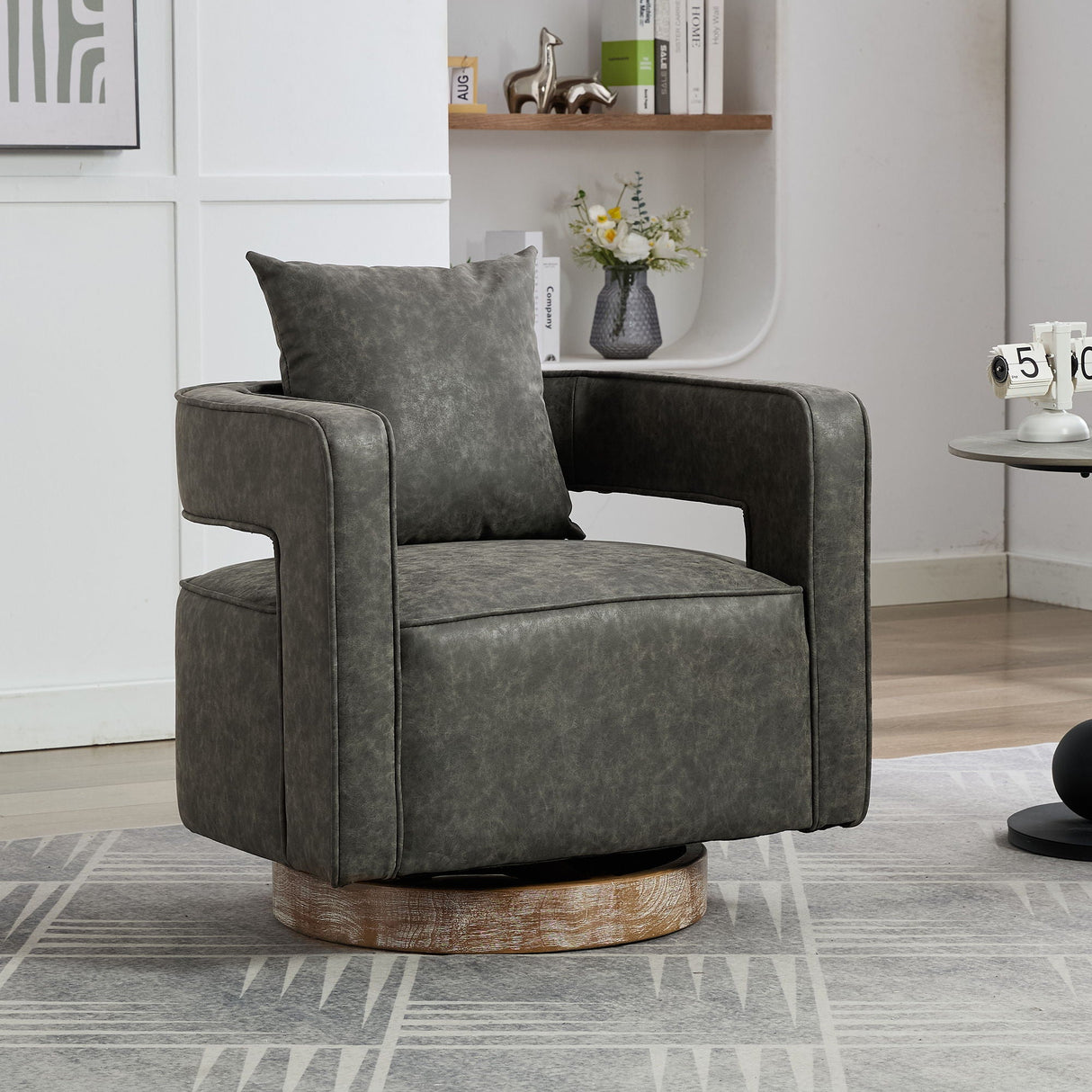 Swivel Accent Open Back Barrel Chair With Weathered Base by Couch.com