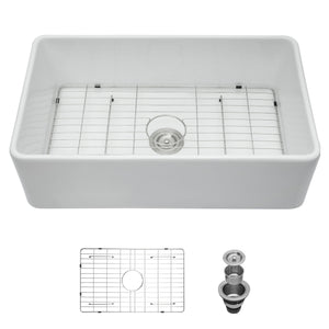 Elegant Farmhouse Apron Front Ceramic Single Bowl, Kitchen Basin