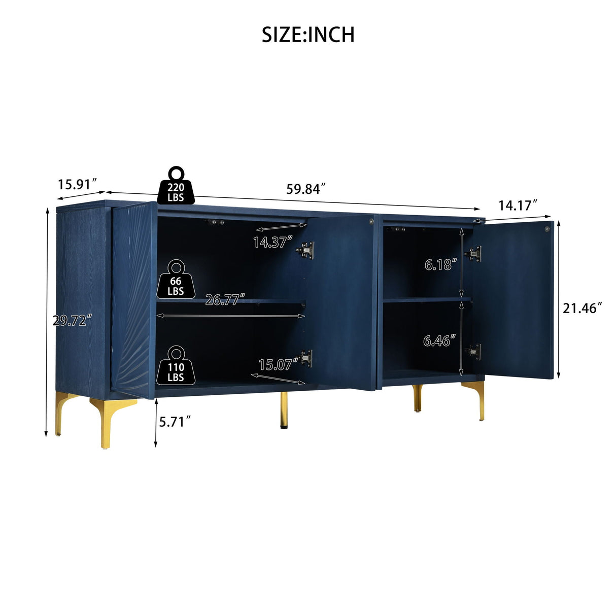 Modern 4 Door Sideboard With Creative Carved Surface And Adjustable Shelves by Couch.com