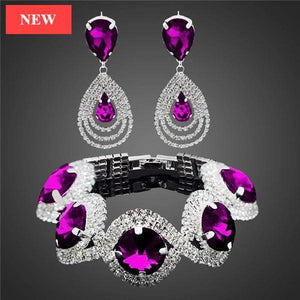 Modern NEW Trend Luxury  Woman Elegant Wedding Bridal Jewelry Sets For Women Rhinestone Austrian Crystal Jewelry Set Bracelet Earrings Set