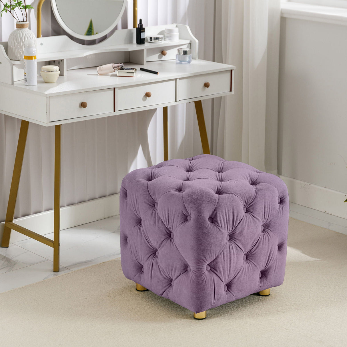 Modern Velvet Upholstered Ottoman, Exquisite Small End Table, Soft Foot Stool, Dressing Makeup Chair, Comfortable Seat For Living Room, Bedroom, Entrance by Couch.com