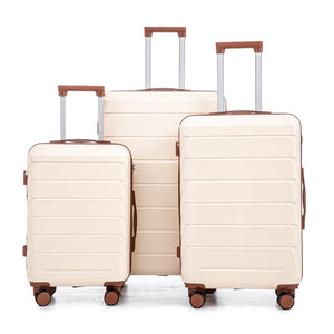 3-Piece ABS Spinner Wheel Luggage Set 20"/24"/28" Beige