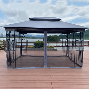 13 x 10 Ft Patio Gazebo Tent with Ventilated Double Roof and Mosquito Net