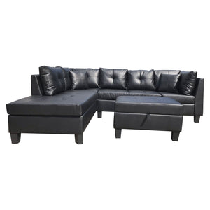 3 Piece Sofa With Left Chaise Lounge And Storage Ottoman, 2 Throw Pillows - Black by Couch.com