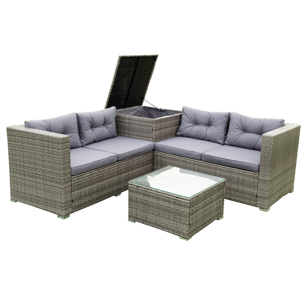 4 Piece Patio Sectional Wicker Rattan Outdoor Furniture Sofa Set With Storage Box - Gray by Couch.com