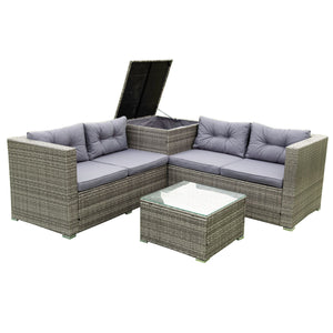 4 Piece Patio Sectional Wicker Rattan Outdoor Furniture Sofa Set With Storage Box - Gray by Couch.com