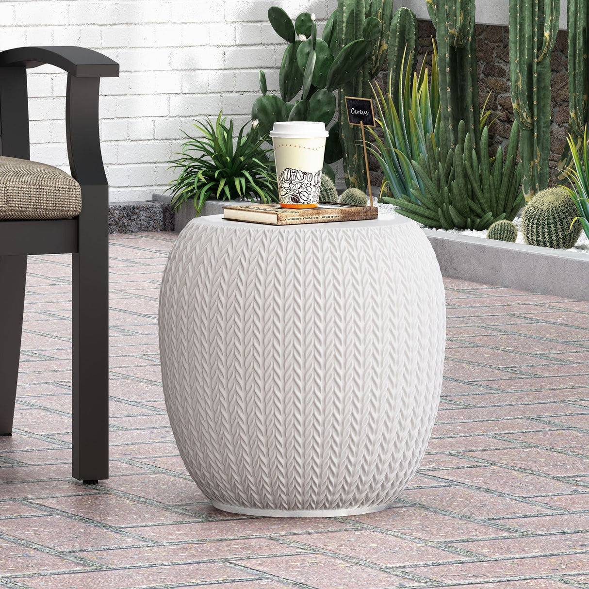 Outdoor Lightweight Concrete Side Table - Antique White