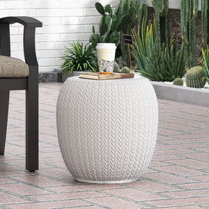 Outdoor Lightweight Concrete Side Table - Antique White