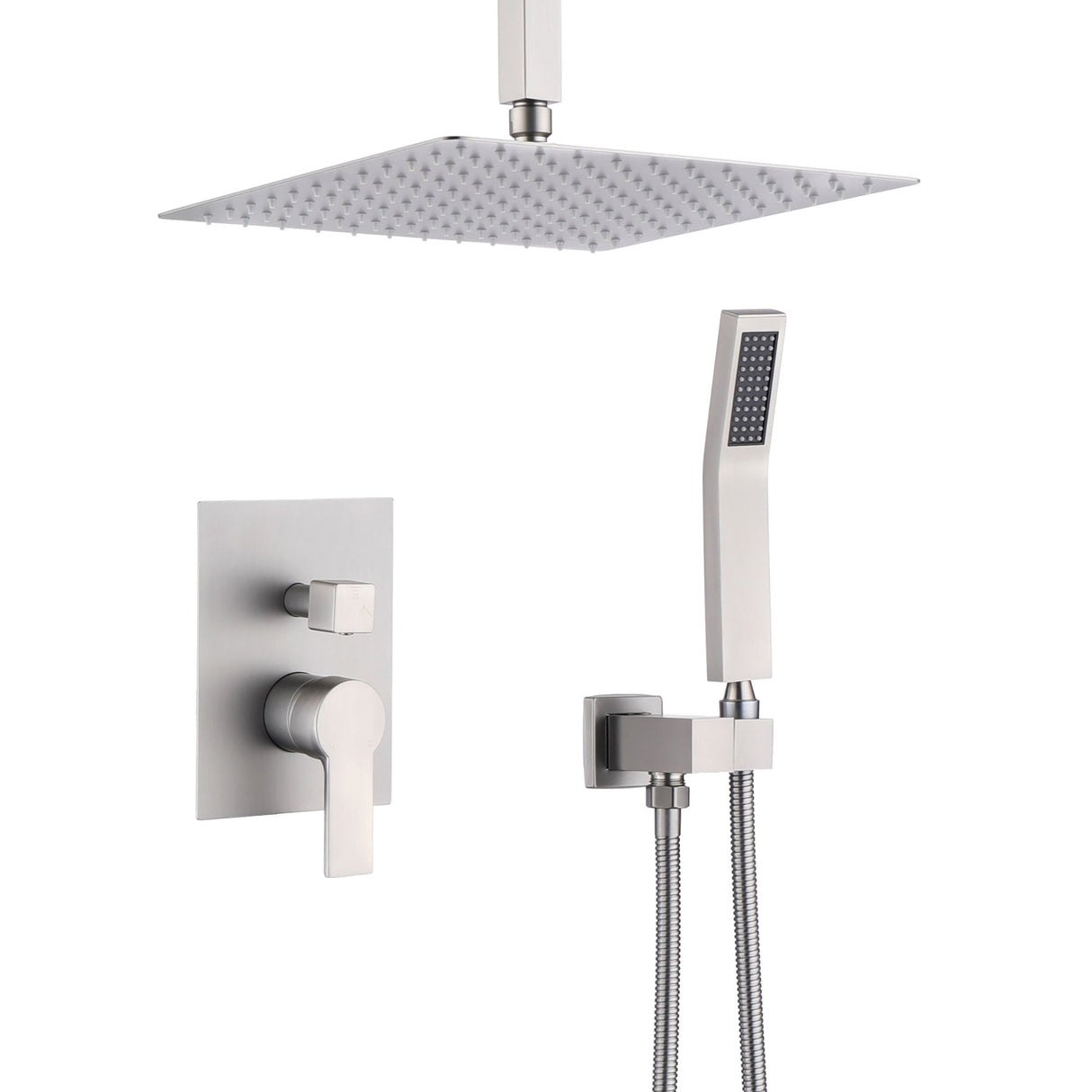 Luxury Bathroom Ceiling Mount Rain Mixer Shower System With Brushed Finish by Couch.com