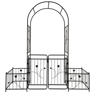 Metal Garden Arch With Gate Wide High Climbing Plants Support Rose Arch Outdoor - Black