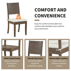 An image of a Topmax dining chair shows a wooden frame with a removable cushion, supporting up to 300 lbs.; text highlights its durable construction, sturdy backrest, and easy-to-maintain design for comfort.