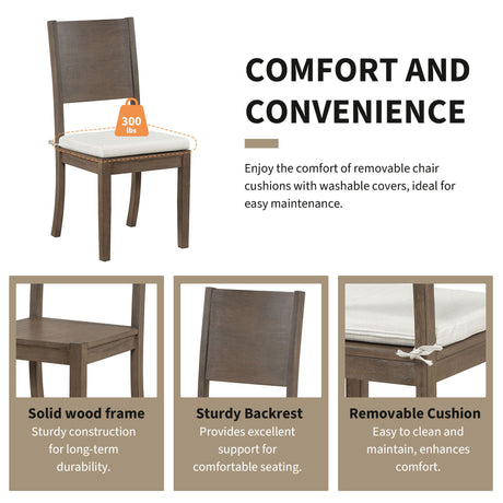 An image of a Topmax dining chair shows a wooden frame with a removable cushion, supporting up to 300 lbs.; text highlights its durable construction, sturdy backrest, and easy-to-maintain design for comfort.