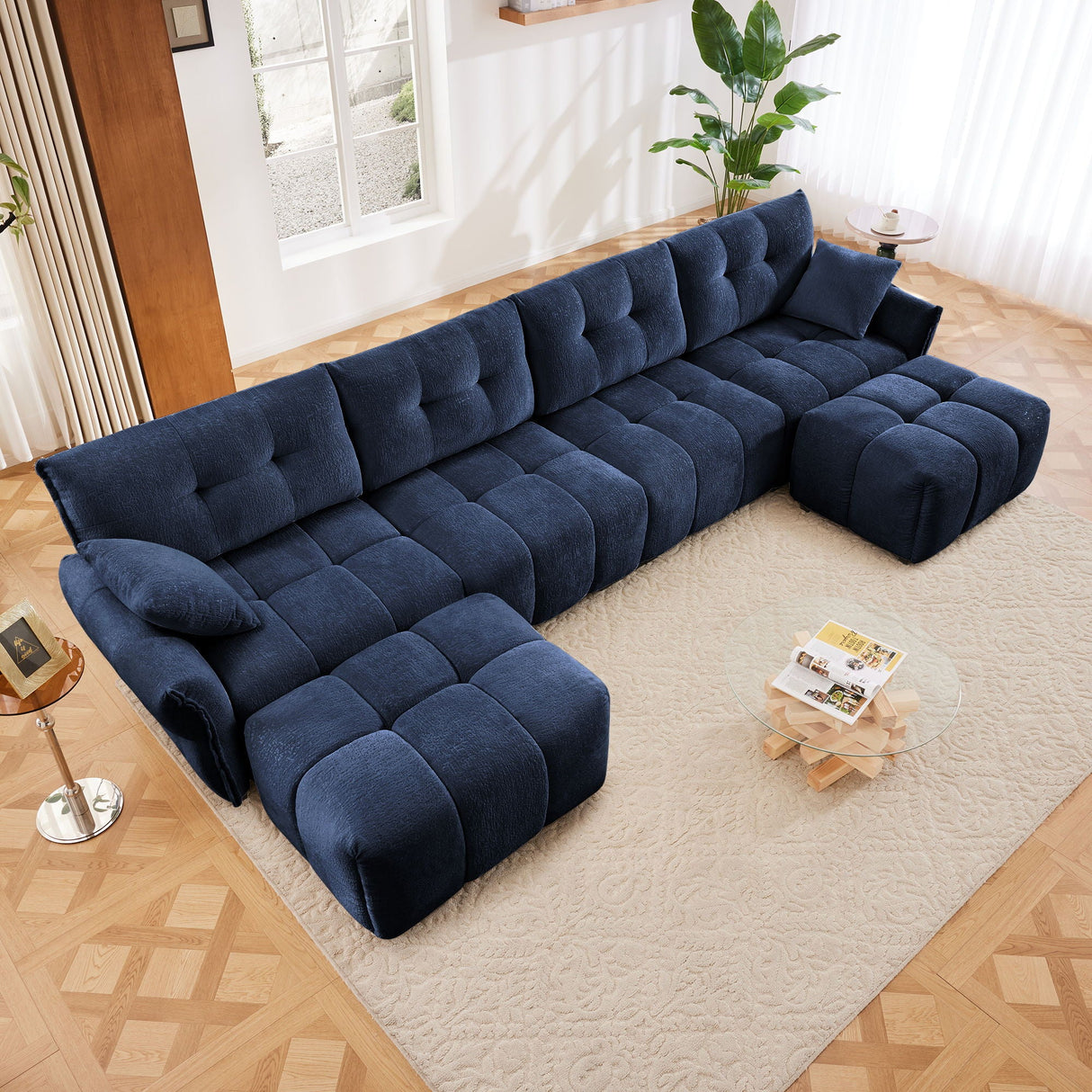 Elegant Sofa Set With Ottoman And Pillows, Textured Chenille, High Resilience Cushions by Couch.com