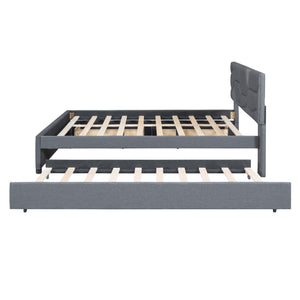 Upholstered Platform Bed With Brick Pattern Headboard And Twin Long Size Trundle by Couch.com