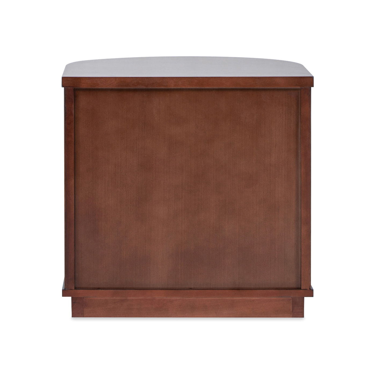 The Valentine - 2 Drawer Storage Side Table features a simple, rectangular design with a smooth finish. It has a flat top, sits flush against the floor, and comes in rich, dark brown wood.