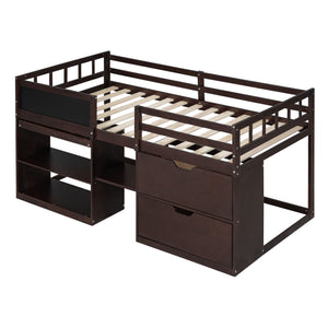 Low Loft Bed With Rolling Desk, Shelf And Drawers by Couch.com