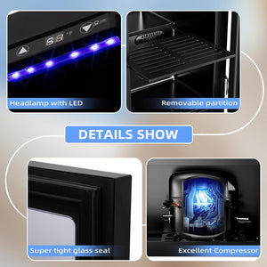 0.6Cu. Ft. Freestanding Wine Cellar Mini Fridge, 4-Bottle Red Wine with 6-Can Beverage Refrigerator, Quiet Compressor, LED Light and Display