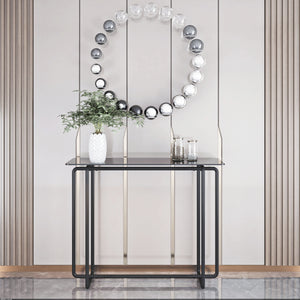 Console Table Single Layer Tempered Glass Rectangular Porch Table Black Leg Double Tempered Glass Tea Table by Couch.com