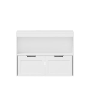 Book Organizer With Large Drawers And Open Shelves, Toy Storage Cabinet - White