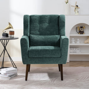 Modern Accent Chair, Chenille Arm Chairs For Living Room, Upholstered Mordern Armchair, Comfy Soft Padded Lounge Chair In Small Space, Bedroom, With Pillow, Solid Wood Leg by Couch.com